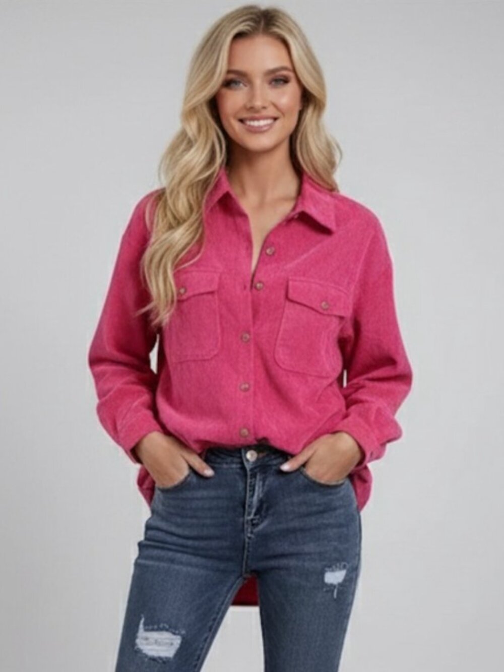 Pink Flap Pocket Corduroy Shirt